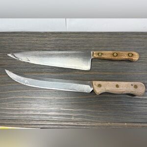 Vintage Chicago Cutlery 44s Chefs Knife & 45s Slicing Knife - Walnut Handles